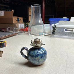 Blue Glazed Ceramic Oil Lamp Kerosene Lamp (Basement Table)