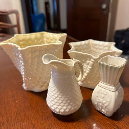 Four Vintage Belleek Pieces - One Cracked (Up DR)