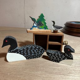 Small Painted Wooden Loons And Small Wooden Loon Puzzle (Bsmt 2)