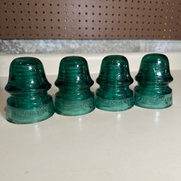 Four Teal Green Glass Insulators With Brooklyn New York Embossed (Bsmt)