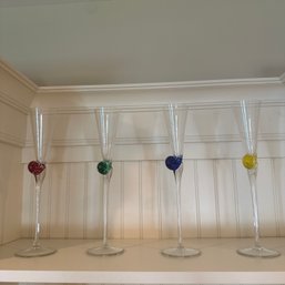 Stunning Set Of Four 12' Blown Glass Champagne Flutes (Kitchen)