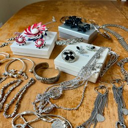 Beautiful Lot Of Vintage Costume Jewelry, Silver Tone