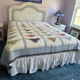 Queen-Sized White Wicker Headboard & Bed Frame, Bedding Included (Garage)