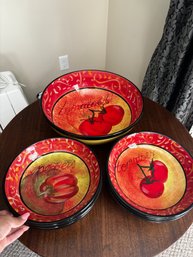 Beautiful Veggie Themed Pasta Bowl And Matching Serving Plates (DR)