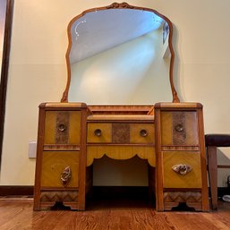 Mid Century Modern Art Deco Waterfall Vanity Desk With Mirror (MB)