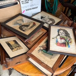 Huge Assortment Of Vintage Framed Currier And Ives Prints (Garage)
