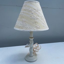 White Wooden Lamp With Floral Ivory Shade (TD LOC 10)