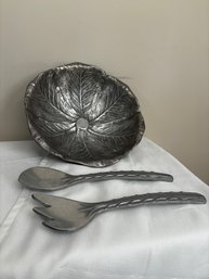 Gorgeous And Heavy Salad Bowl Set With Utensils, Textured (DR)