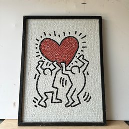 Large Heavy Mosaic Tile Replica Art 'Two Men Holding A Heart' Keith Haring Replica (IS)