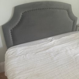 Queen Sized Velvety Gray Studded Headboard & Queen Bed Frame (UP2)