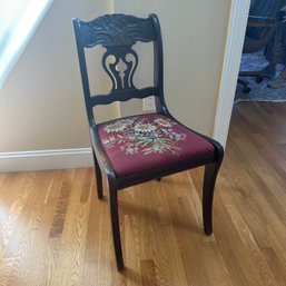 Antique Carved Wood Chair With Needlepoint Seat (Sun Room)