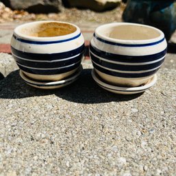 Pair Of Mini Ceramic Striped Pots (LH)