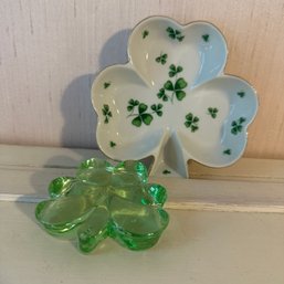 Vintage Lefton Shamrock Trinket Dish & Glass Shamrock (Up DR)