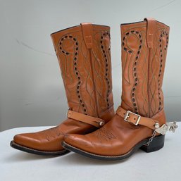 Vintage Light Brown Texas Buck Texas Boot Co. Cowboy Boots With Spurs (TD LOC 8)