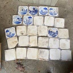 Mixed Lot Of 5' Square Ceramic Blue And While Tiles (garage)