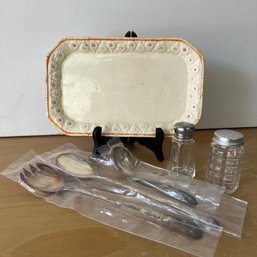 Vintage Porcelain Tray, Shakers And Plated Serving Pieces (JHG)