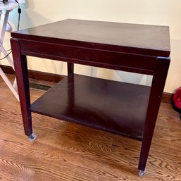 Vintage Wooden Side Table On Casters (MB)
