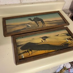 Pair Of Vintage Tiger Wood Framed Prints From Egypt