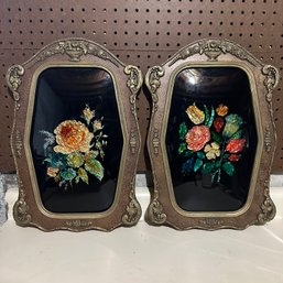 Pair Of Floral Framed Flowers Decorative Domed Glass Wall Art (Bsmt)
