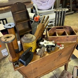 Country Metal And Wood Finds Lot Including Vintage Chicago Cutlery Knife Block And Knives (garage)