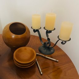 Vintage Wood Nut Sering Set And Candle Holder (Living Room)