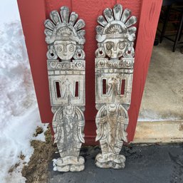 Pair Of Wooden Tribal Sculptural Posts (garage)