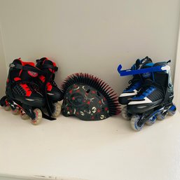 Pair Of Adjustable Aerowheel Rollerblades And Mohawk Helmet (Entry)
