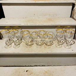 Set Of Gold-Tone Rimmed Wine And Sherbet Glasses (Basement)