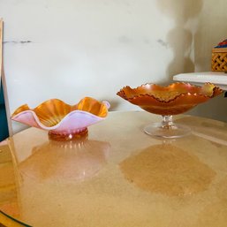 Set Of Two Carnival Glass Orange Footed Dishes (LR)