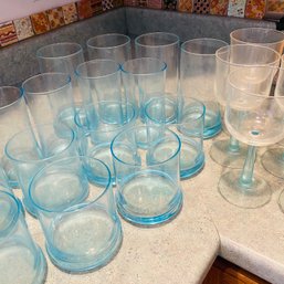 Mixed Set Of Light Blue Drinking Glasses - Wine, Water, & Small Juice (Kitchen)