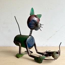 Welded Metal Art Sculpture 'Cat & Mouse' 12inches (IS)