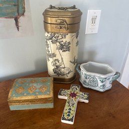 Decorative Items Including Wooden Box, Ceramic Cross, & More (UP2)