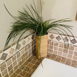 Small Decorative Faux Grass Plant With Glass And Wicker Vase (Master Bathroom)