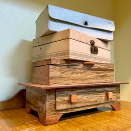 Trio Of Vintage Jewelry Boxes, Including Wooden Jewelry Box (MB)