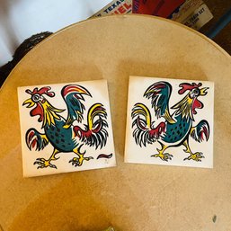Set Of 2 Rooster Tiles