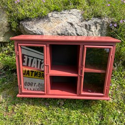Decorative Red Metal And Glass Wall Cabinet Shelf