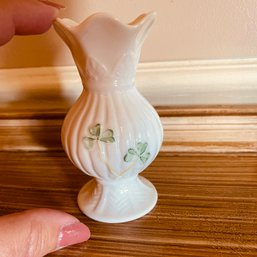 Small Vintage Belleek 150th Anniversary Shamrock Vase (porch)