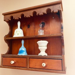 Vintage Wooden Knicknack Shelf With 4 Decorative Bells (kitchen)