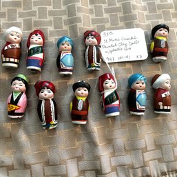 Set Of 11 Mini Oriental Hand Painted Clay Dolls