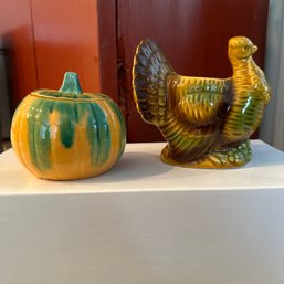 Ceramic Lidded Pumpkin And Turkey (DR)