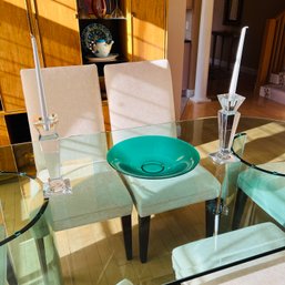 Towle Crystal Candle Stick Pair And Green Centerpiece Bowl (Dining Room)