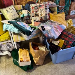 Wow! Huge Vintage Fabric And Throw Pillow Lot (Garage)