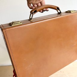 Vintage Tan Briefcase With Red Interior, Great Condition (IS)