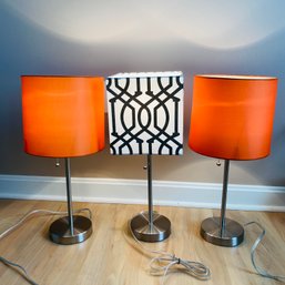 Set Of Three Metal Lamps With Decorative Shades (Office)