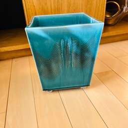 Turquoise Glazed Pottery Planter (Dining Room)
