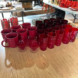 Vintage Red Glassware Lot With Extras