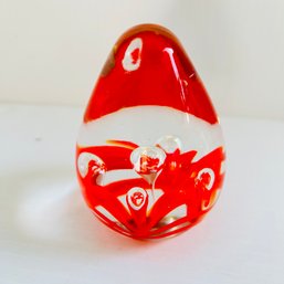 Stunning Retro, Red Glass Paperweight With Bubbles (SA)