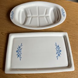 Vintage Corningware Meat Serving Tray And Rectangular Tray (garage)