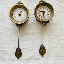 Pair Of Vintage Brass Tone Wall Clocks (Living Room)