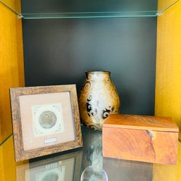 Decorative Wooden Box, Vase And Framed Stone (Dining Room)